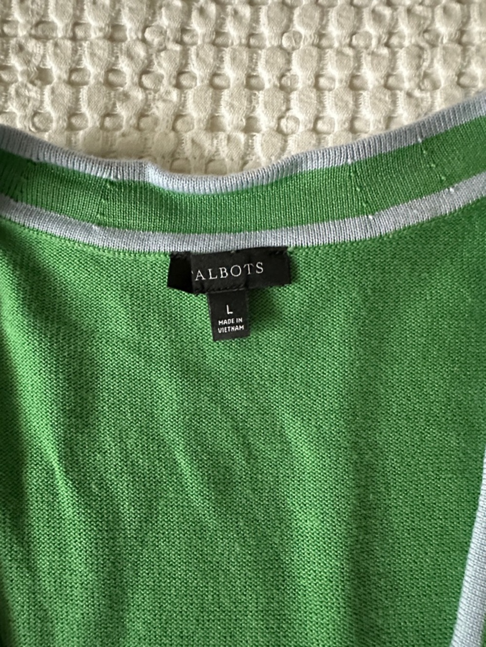 ALBOTS Green Knit Cardigan with White Trim